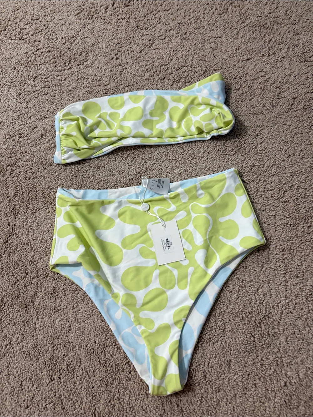 Citrine High-Waist Lime Green & White Women’s Reversible Swim Bikini Set